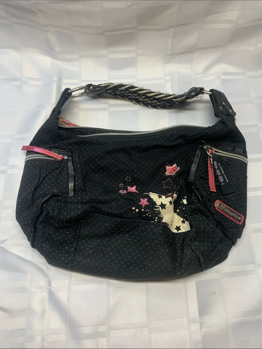 Loungefly Black Star-Print Shoulder Bag with Pink Accents